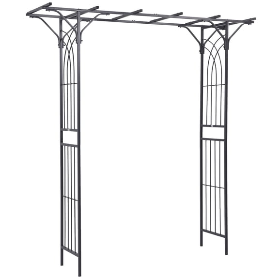 Outsunny 82 Inch Decorative Garden Arch Trellis with Steel Frame and Scroll Design for Outdoor Weddings and Climbing Plants Support