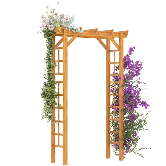 Outsunny 84.5" Wooden Garden Arbor Arch, Fir Wood Pergola Trellis for Climbing Vines and Plants, Orange Outdoor Garden Archway for Weddings, Backyard, Patio and Entryway Decor