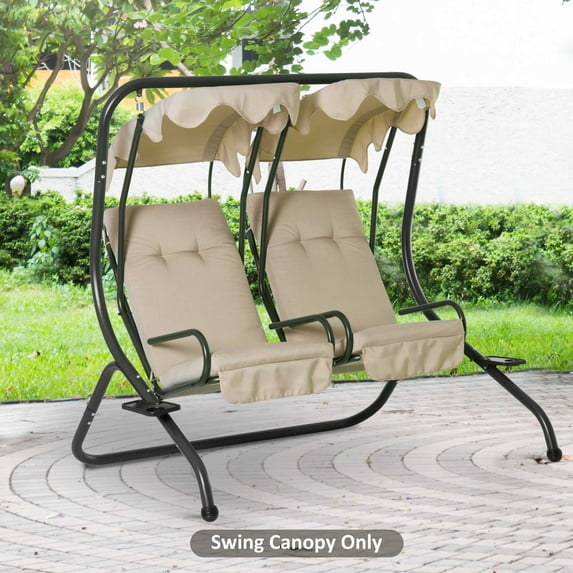 Outsunny 84” x 52” Beige 2 Seater Swing Outdoor Canopy, Sun Shade Protection