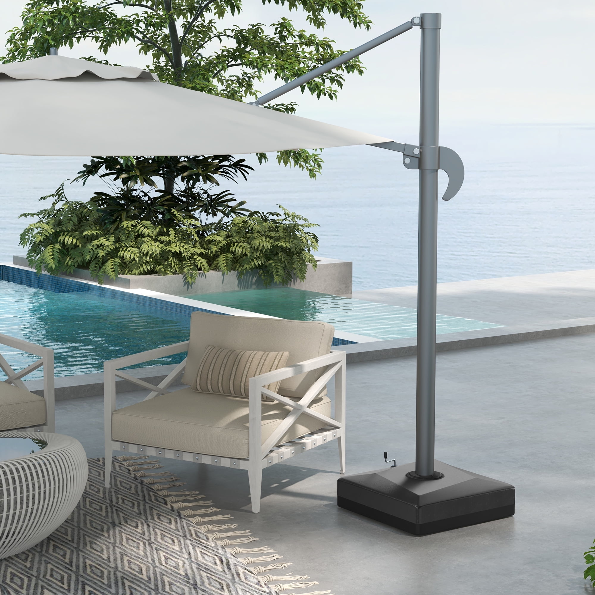 Black Plastic Cantilever Umbrella Base with Wheels