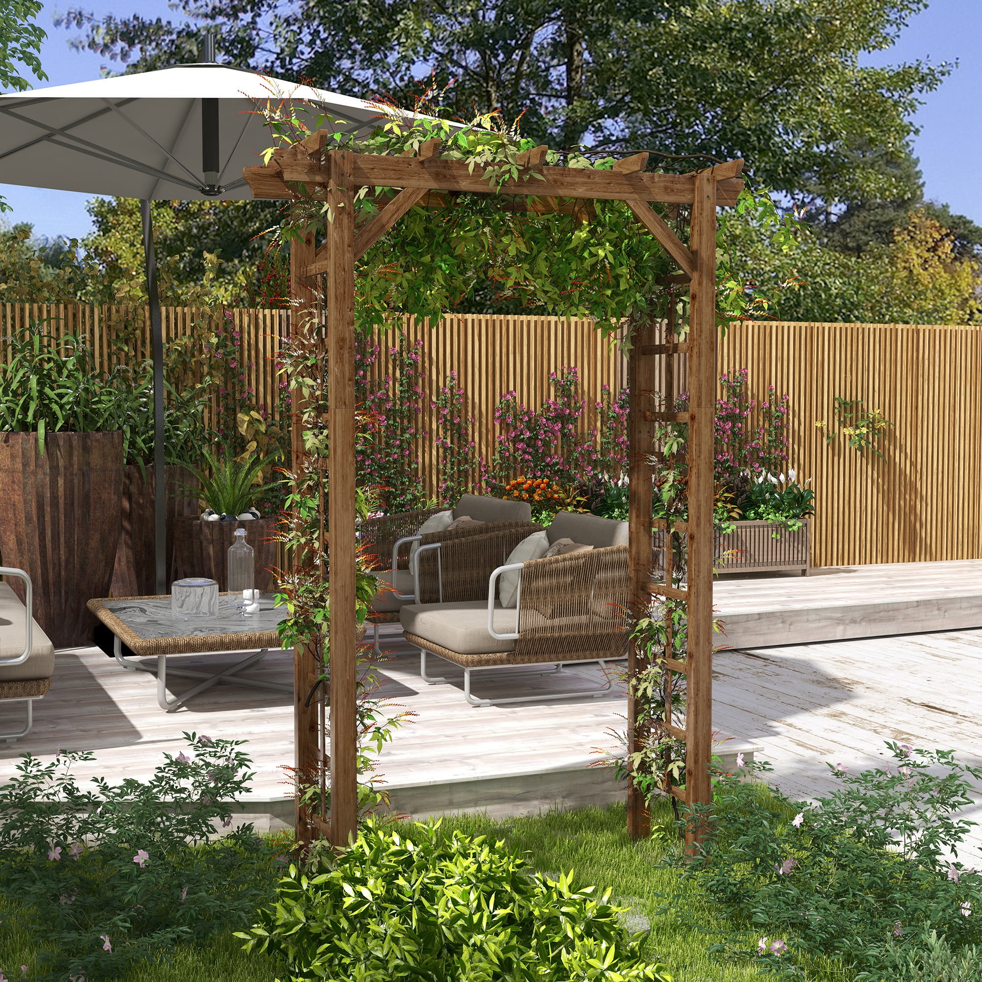 Carbonized Fir Wood Outdoor Garden Arched Trellis Arbor