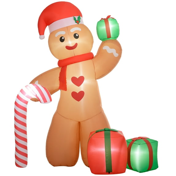 Outsunny 8FT Christmas Inflatable Gingerbread Man, Giant Christmas Inflatables, Huge Blow Up Christmas Decorations with Built-in LED Lights for Indoor, Outdoor, Yard, Party