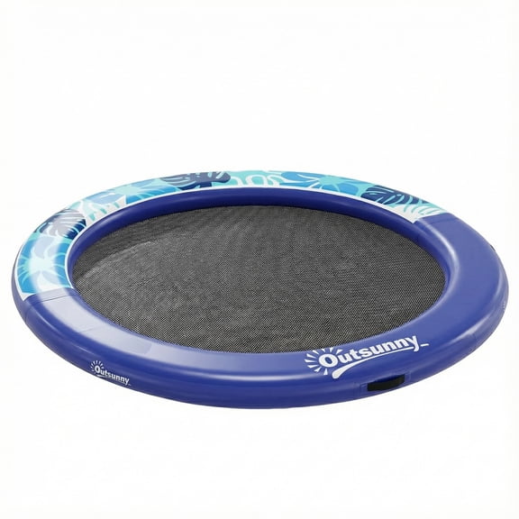 Outsunny 8FT Inflatable Floating Dock Platform, Blue Polyester & Plastic Water Hammock with Mesh Center, 95.7" Diameter Large Swim Platform for Lakes, Pools, and Oceans