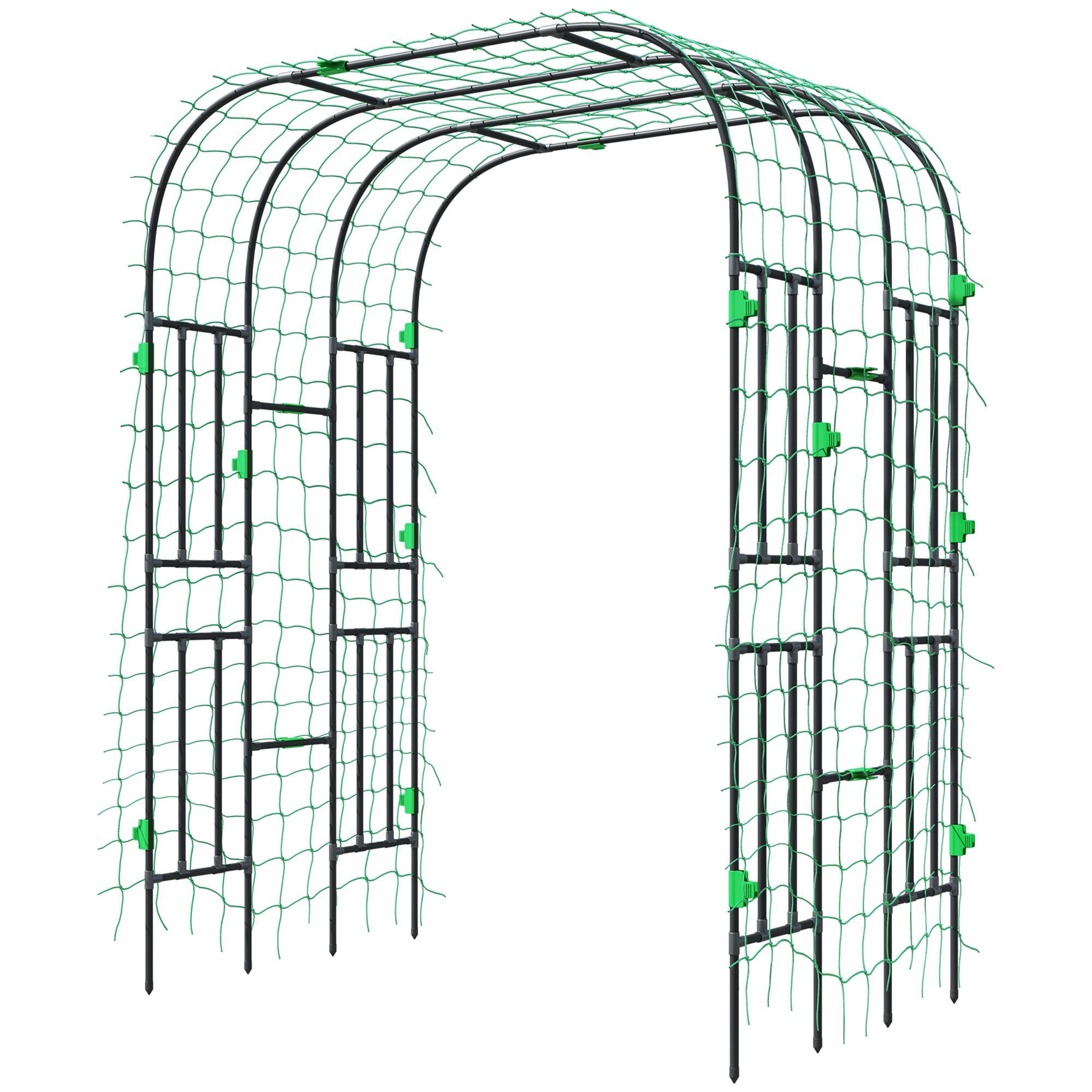 8ft Metal Garden Arch Trellis with Climbing Net for Cucumber Plants