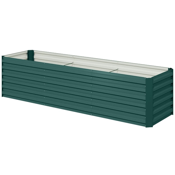 Outsunny 8ft x 2ft Galvanized Steel Raised Garden Bed, Green Metal Planter Box with Safety Edging for Vegetables, Herbs and Flowers, Open Bottom for Backyard and Patio Gardening
