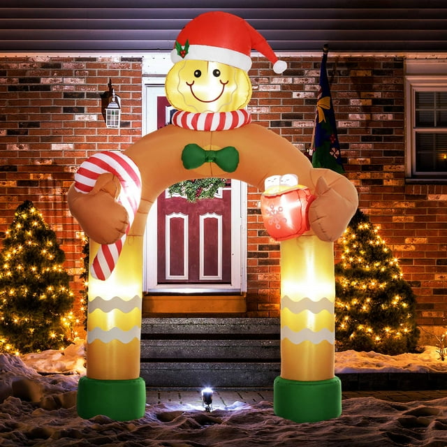 Outsunny 9.2' Christmas Inflatables Gingerbread Man Arch with White LED