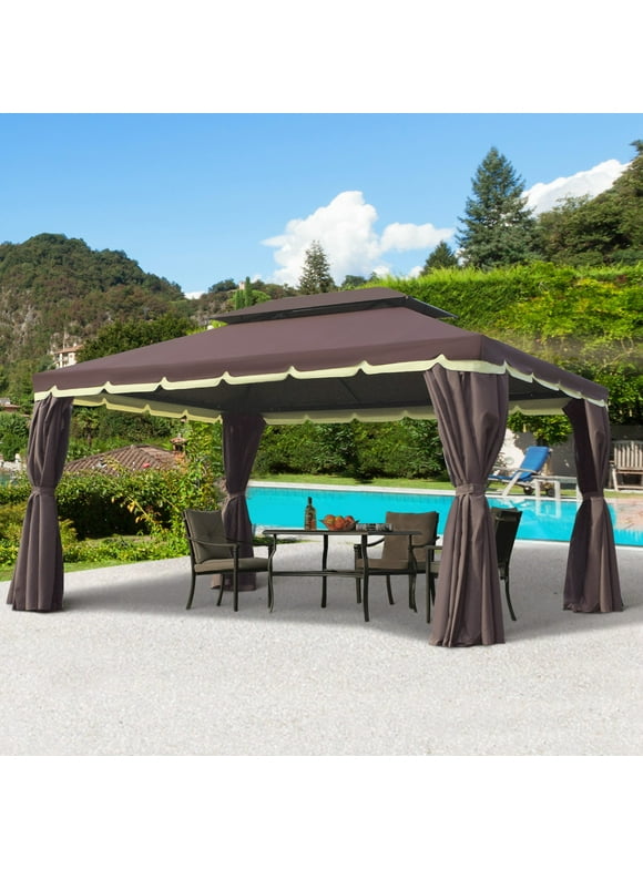 Outsunny 9.2 ft x 12.8 ft Patio Gazebo, Aluminum Frame for Outdoor, Coffee