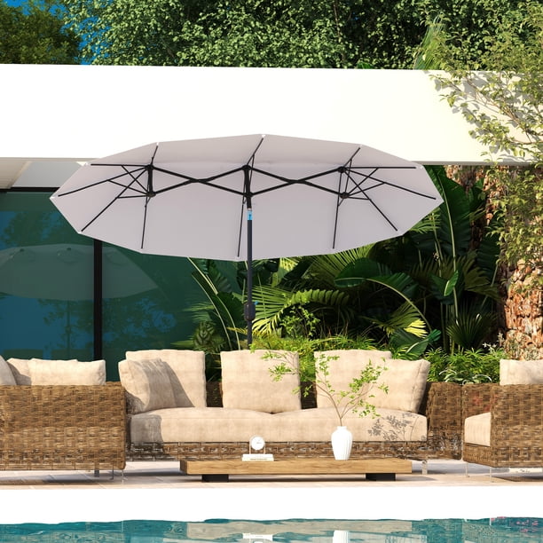 9.5 patio umbrella Outsunny 9.5' Double-sided Patio Umbrella Tilt Outdoor Umbrella, White