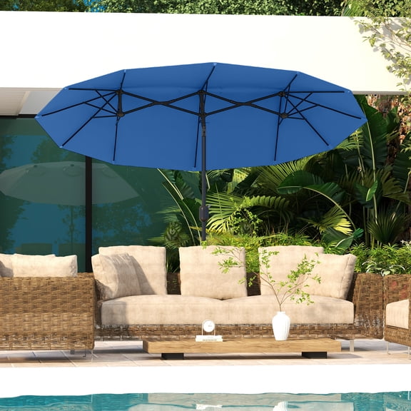 Outsunny 9.5' Double-sided Patio Umbrella with 3 Air Vents, Tilt and Crank, Outdoor Umbrella, Navy Blue