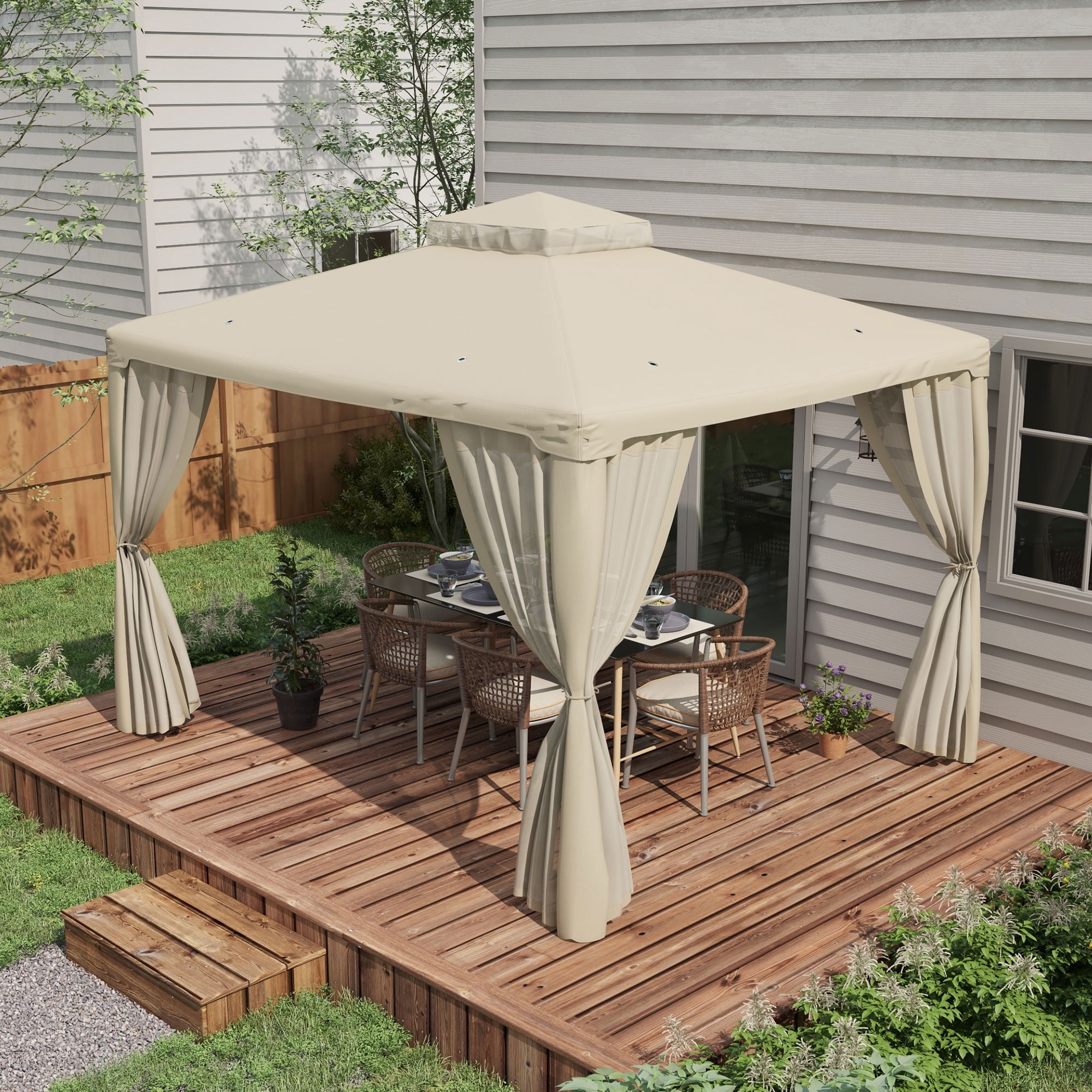 Outsunny 9.6' x 11.6' Patio Gazebo, Outdoor Canopy Shelter, Cream White