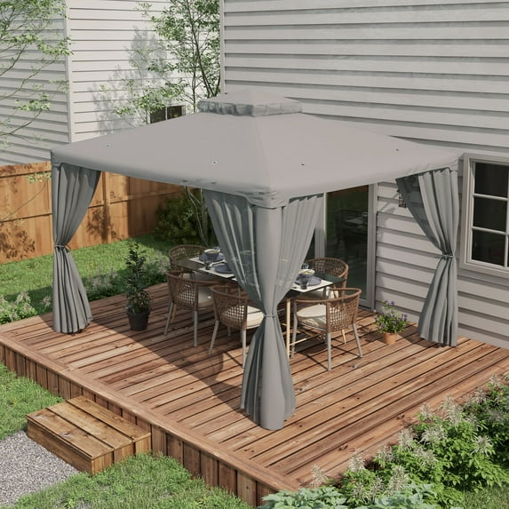 Outsunny 9.6' x 11.6' Patio Gazebo, Steel Frame, Polyester Roof, Outdoor Canopy Shelter, Gray