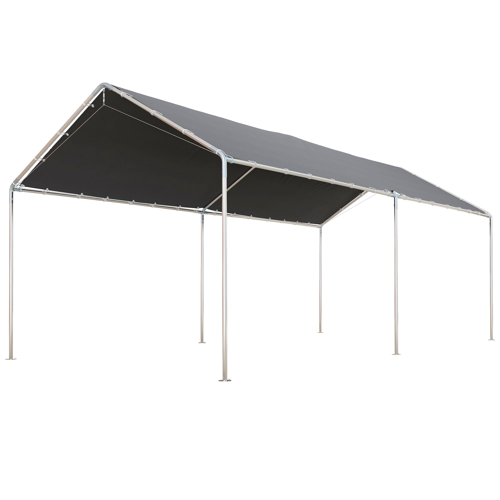 Outsunny 9.6' x 19.5' Carport Canopy, Heavy Duty Galvanized Steel Frame with PE Cloth, Weather Protection for Small to Medium Vehicles, Grey Outdoor Car Tent with Anchor Kit