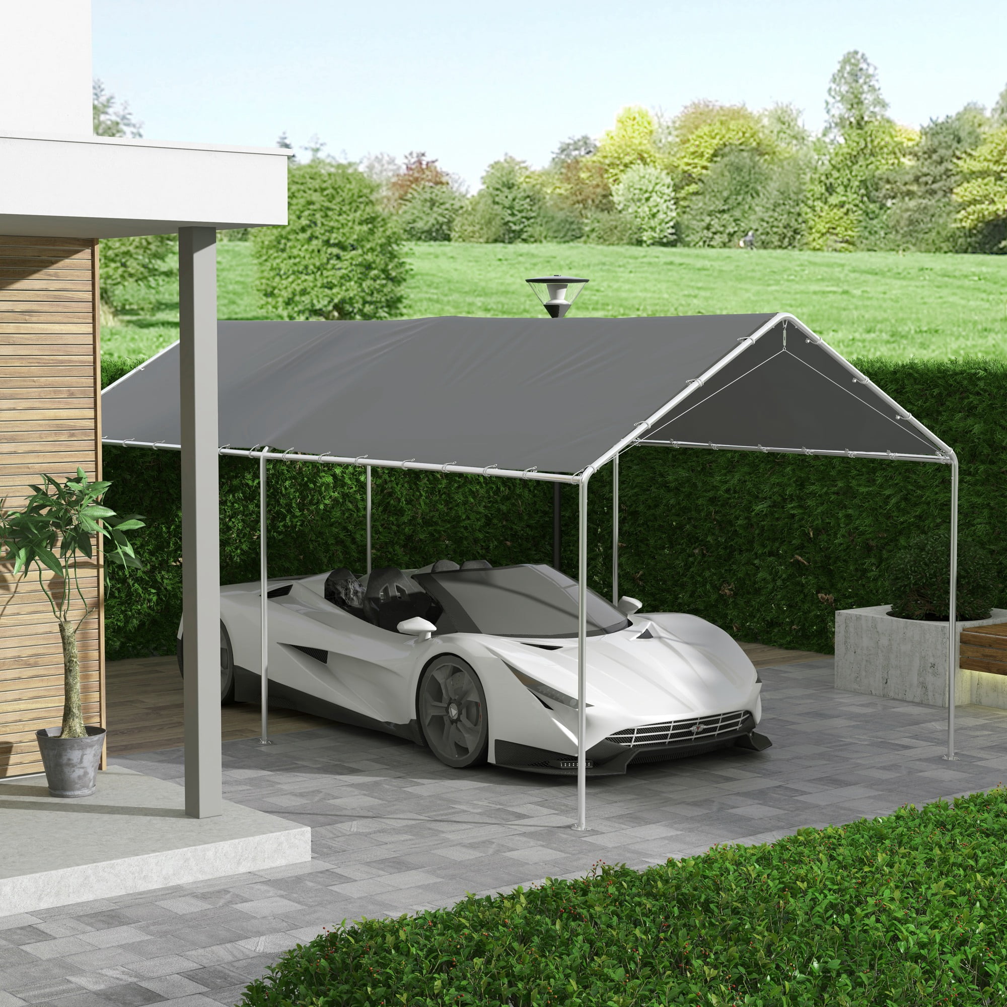 Outsunny 9.6' x 19.5' Carport Replacement Canopy Cover for 84C-159, Gray