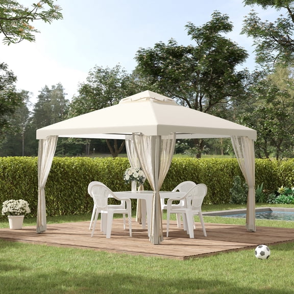 Outsunny 9.6' x 9.6' Patio Gazebo, Outdoor Canopy Shelter, Cream White
