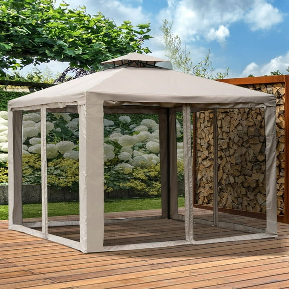 Outsunny 9.6' x 9.6' Patio Gazebo, Outdoor Canopy Shelter, Taupe