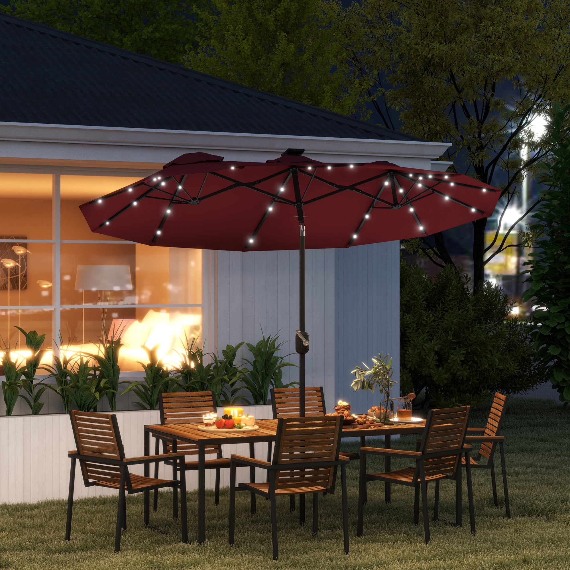 Outsunny 9.7' Double-sided Patio Umbrella with 3 Air Vents, Tilt and Crank, Outdoor Umbrella, Red