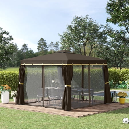 Outsunny 9.7' x 9.7' Double Vented Patio Gazebo, Coffee Color, Aluminum Frame