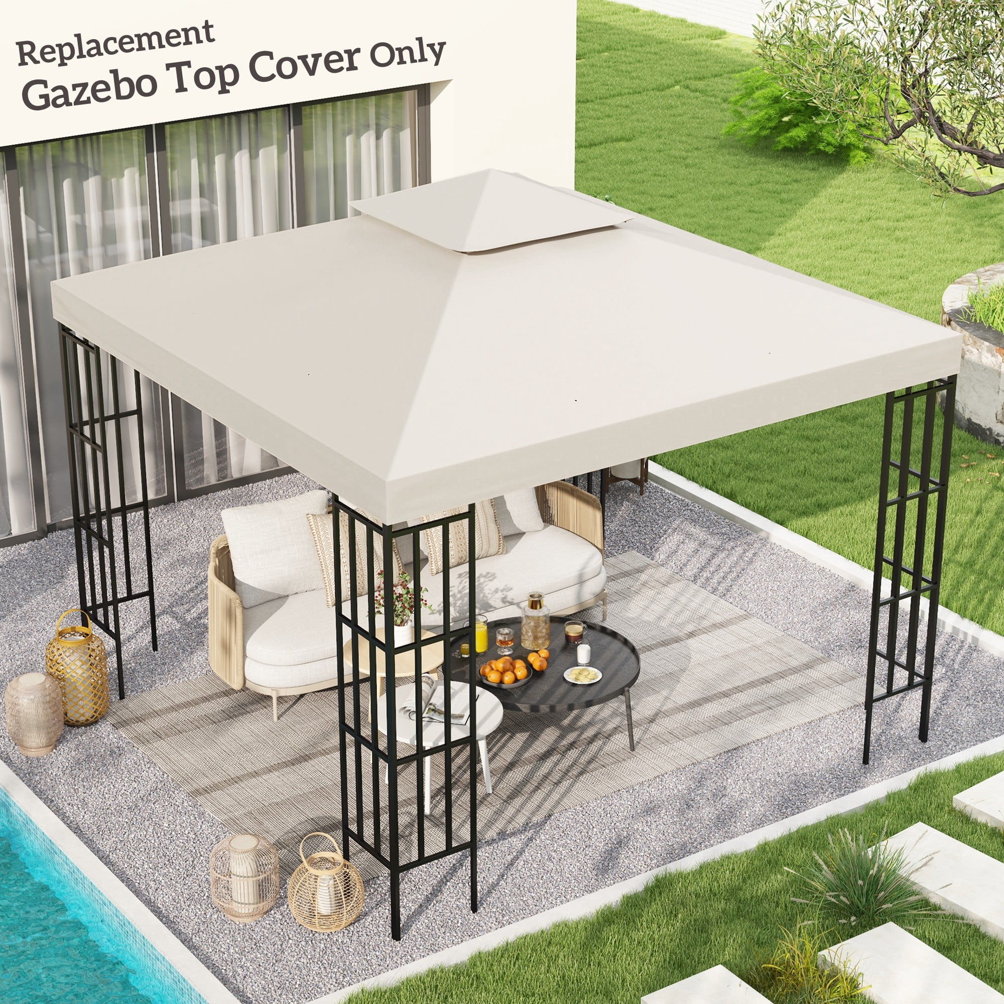 Outsunny 9.8' x 9.8' Gazebo Replacement Canopy, 2-Tier Top Cover for 9.84' x 9.84' Outdoor Gazebo Models 01 -0153 & 100100-076, Cream (TOP ONLY)
