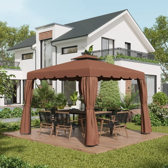 Outsunny 10' x 10' Gazebo Replacement Canopy, Double Roof Gazebo Top Cover (TOP ONLY), Coffee
