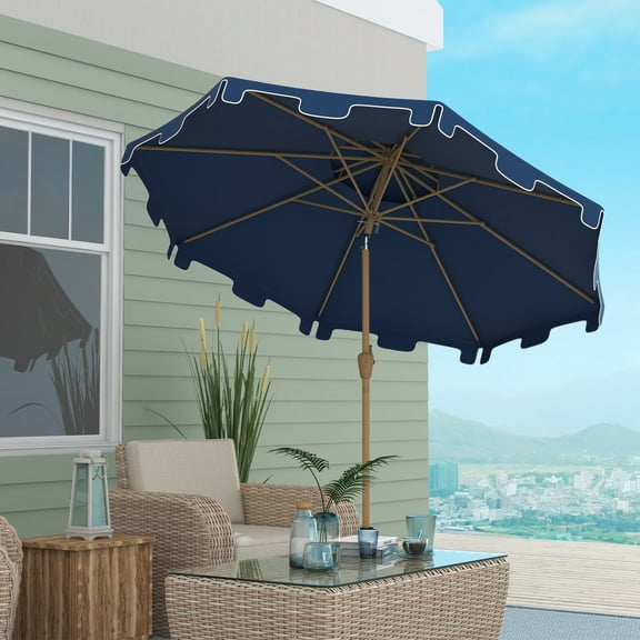 Outsunny 8.8' Patio Umbrella with Push Button Tilt and Crank Outdoor Market Table Umbrella, Dark Blue