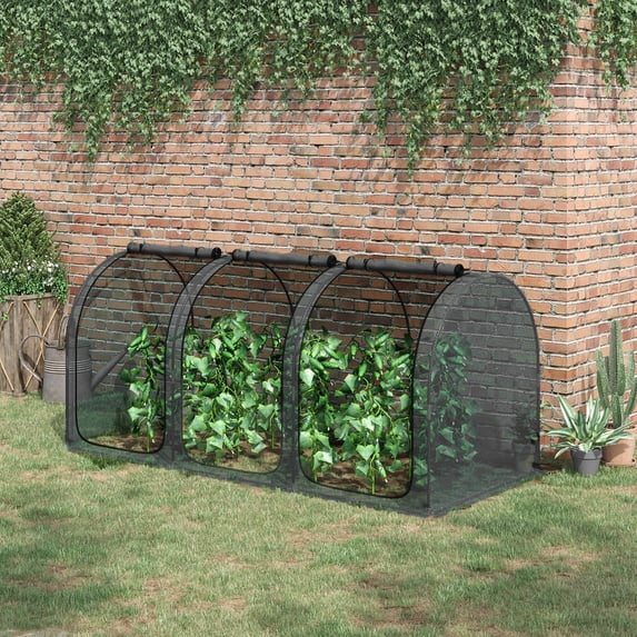 Outsunny 9 x 4ft Crop Cage with Zippered Doors and Storage Bag, Black