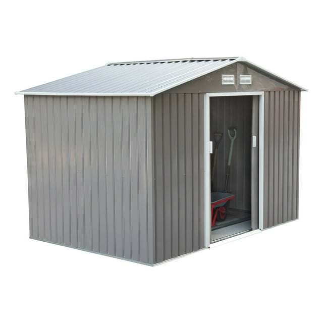 Outsunny 9' x 6' Metal Outdoor Utility Storage Tool Shed, 6.3 ft x 9.1 ft, Grey