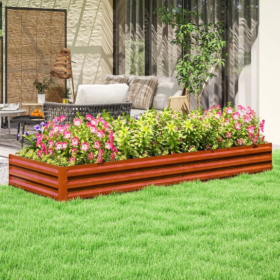 Outsunny 95" x 36" x 12" Galvanized Raised Garden Bed, Metal Elevated Planter Box, Easy DIY and Cleaning for Growing Flowers, Herbs, Natural Wood