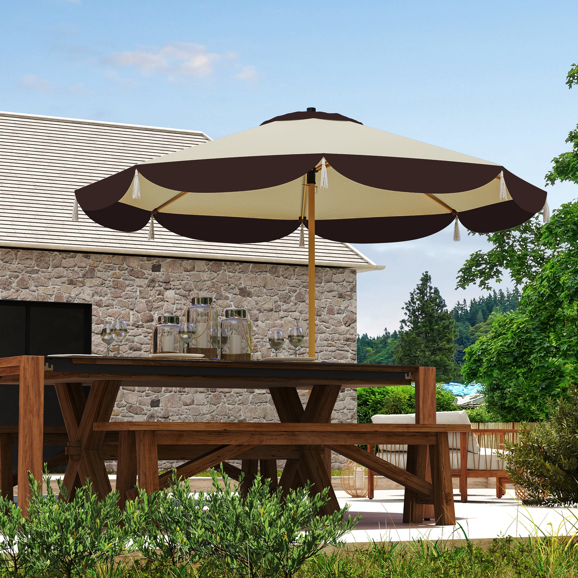 Outsunny 9FT Patio Umbrella, UPF 50+ Outdoor Market Umbrella with 8 ...