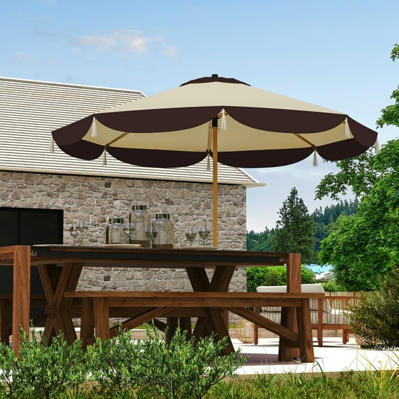 Outsunny 9FT Patio Umbrella, UPF 50+ Outdoor Market Umbrella with 8 Ribs, Vented Outdoor Table Umbrella for Deck, Backyard and Lawn, Beige
