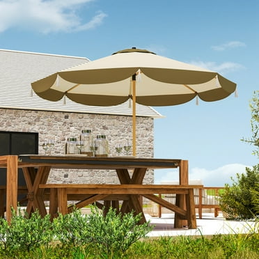 Outsunny 9FT Patio Umbrella, UPF 50+ Outdoor Market Umbrella with 8 Ribs, Vented Outdoor Table Umbrella for Deck, Backyard and Lawn, Cream White
