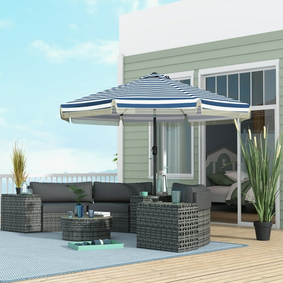 Outsunny 9ft Patio Umbrella with Tilt, Ruffled Outdoor Umbrella, Blue