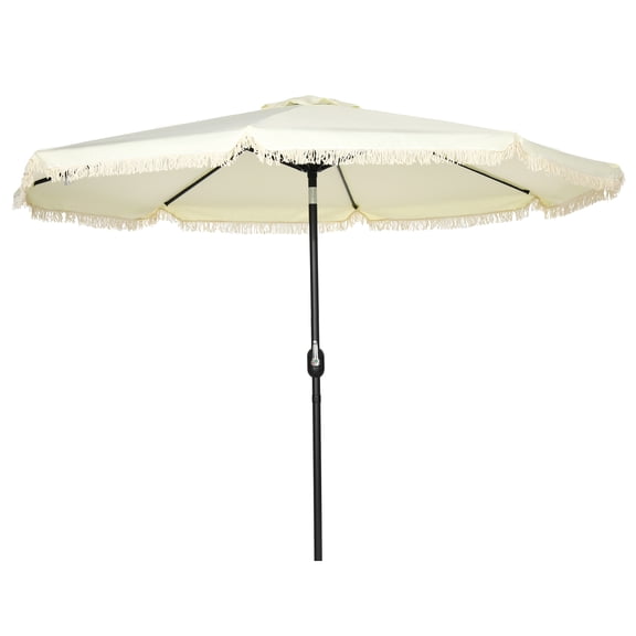 Outsunny 9ft Patio Umbrella with Tilt, Ruffled Outdoor Umbrella, Cream