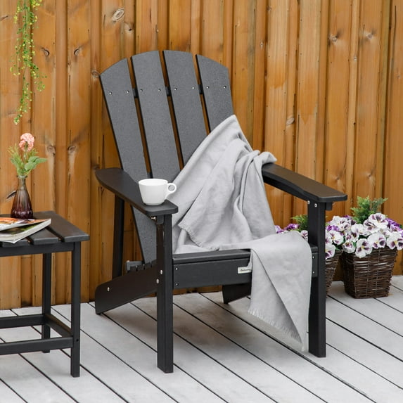 Outsunny Adirondack Chair, All-Weather HDPE Lounger, Black