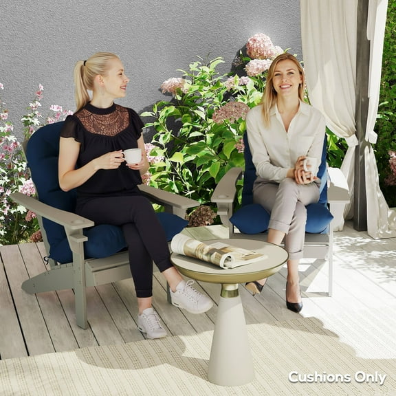 Outsunny Adirondack Chair Cushions Set of 2, Tufted High Back Patio Chair Cushions with Ties, Non-Slip Cushions for Adirondack Chairs, Navy Blue