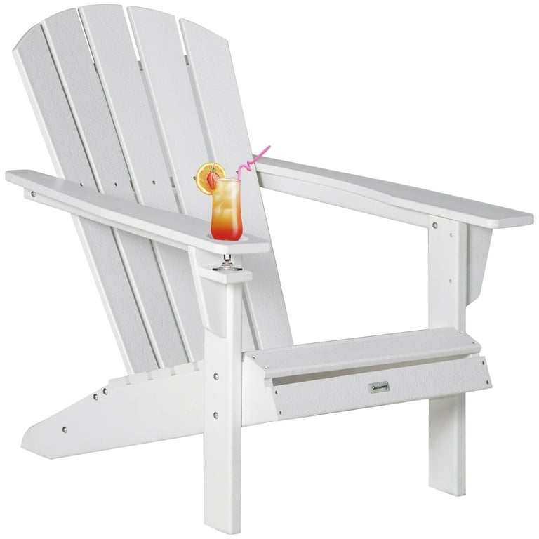 Outsunny Adirondack Chair with Cup Holder HDPE White Walmart