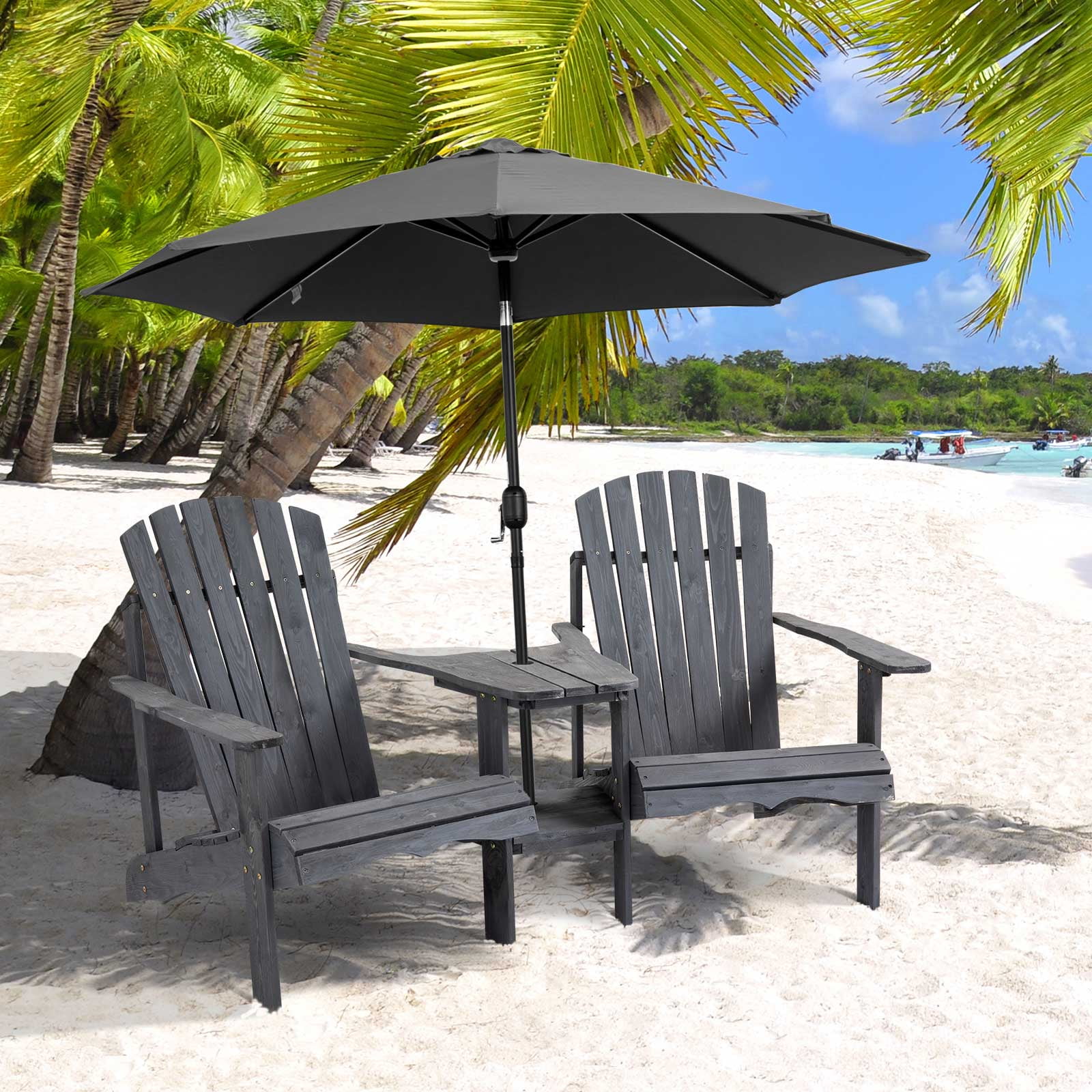 Outsunny Adirondack Collection Wooden Adirondack Chairs - Set of 2, Gray