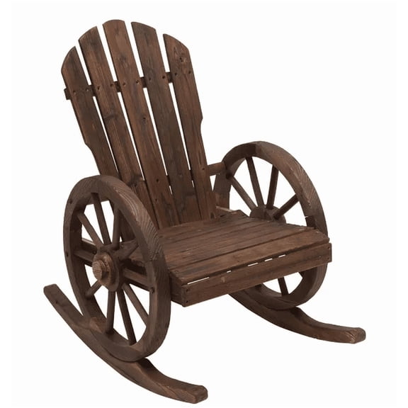 Outsunny Adirondack Rocking Chair  Outdoor Rocker All-Weather Patio Seat with Slatted Design & Oversize Back for Porch  Poolside & Garden  Brown