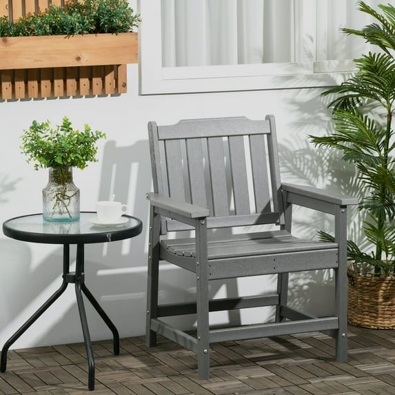 Outsunny All-Weather Patio Chair, HDPE Patio Dining Chair, Heavy Duty Wood-Like Outdoor Furniture, Gray