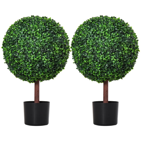Homiyad Artificial Boxwood Ball Topiary Tree 23.5 Set of 2 Fake Decorative Plant for Outdoor Indoor Green