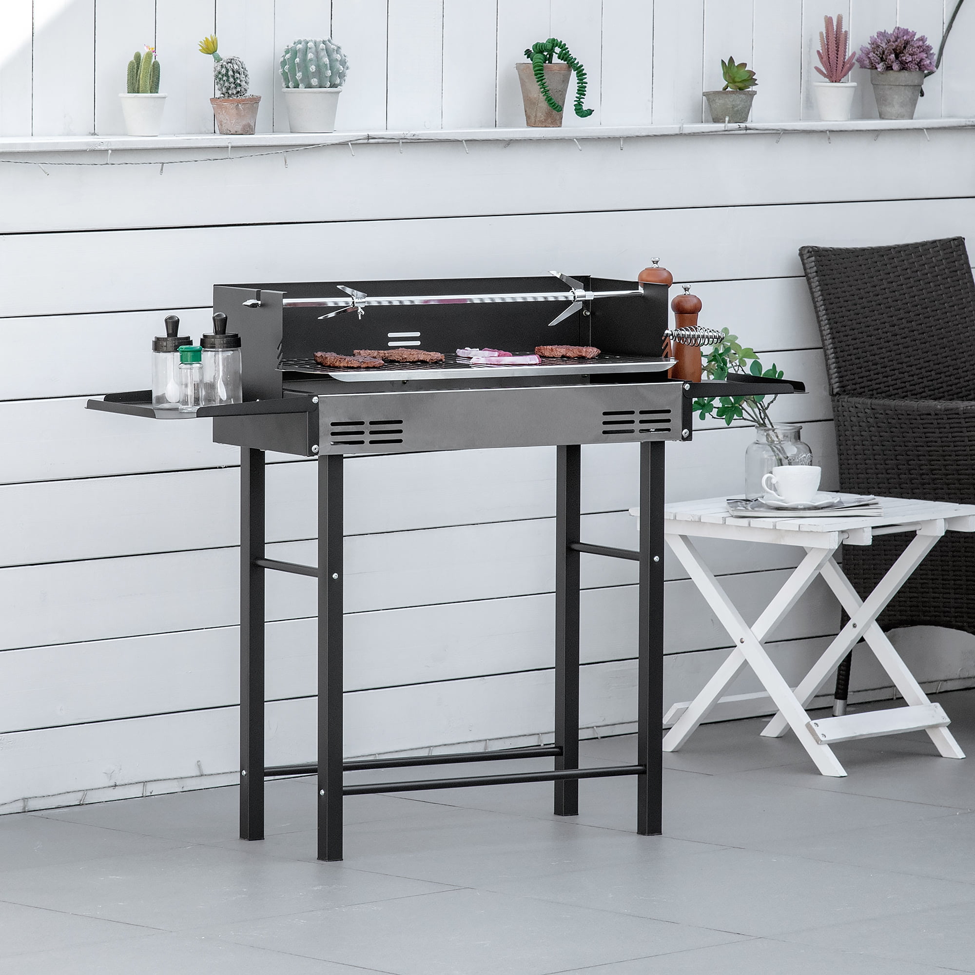 Stainless Steel Rotisserie Grill with Foldable Shelves
