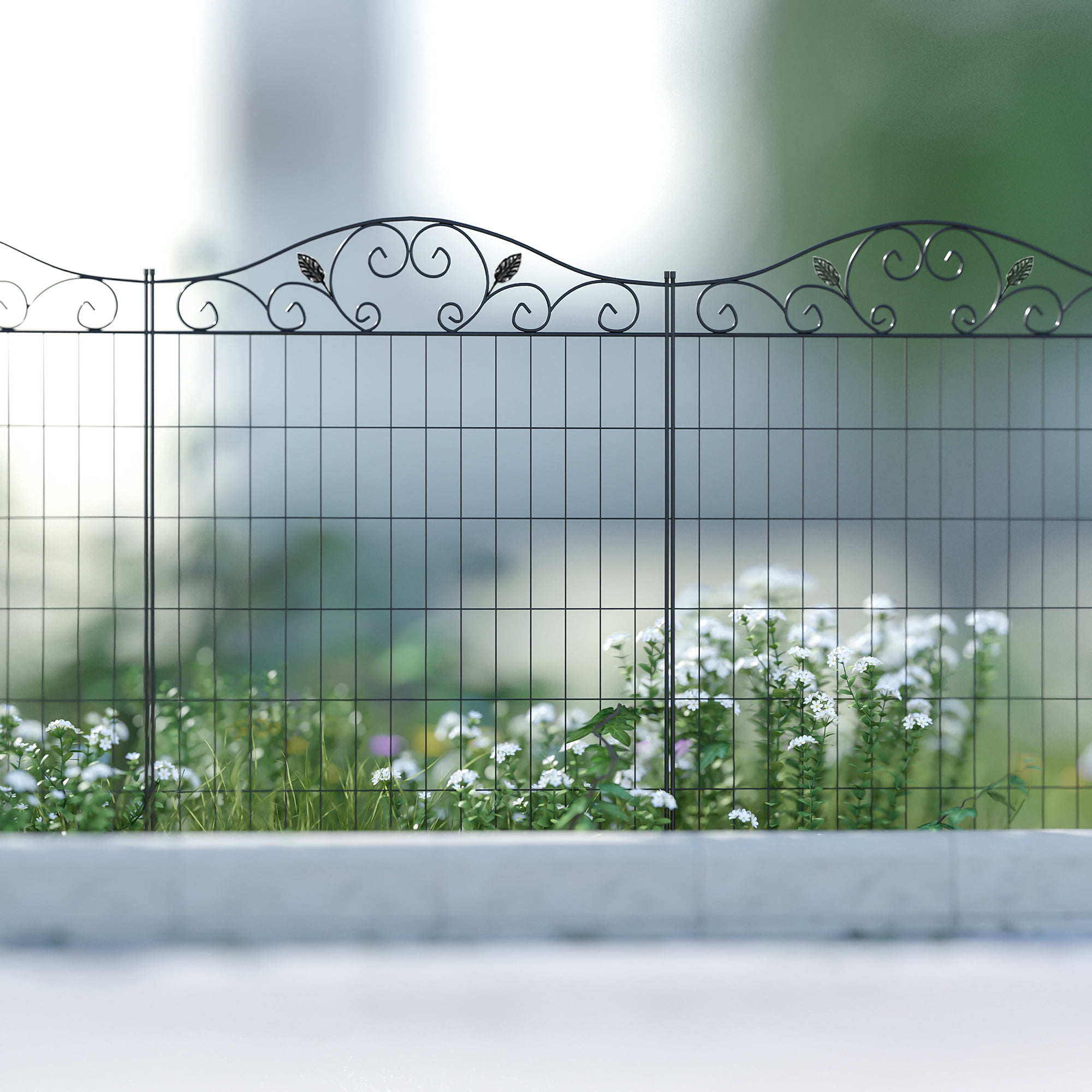 Elegant Black Metal Garden Fence Panels, 4 Pack, 44 x 36-Inch