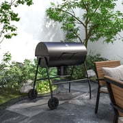 Outsunny Charcoal BBQ Grill with Warming Rack, Outdoor Barbecue Grill with Wheels, Thermometer, Adjustable Air Vents & A