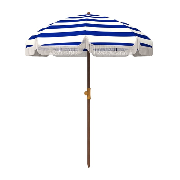 Outsunny Beach Umbrella 6.2', UV 40+ Portable Beach Umbrella with Ruffled Canopy & Carry Bag, Blue Stripe - Outdoor Sun Shade for Beach, Picnic, Patio