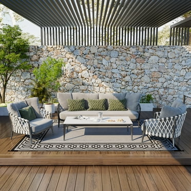 Outsunny Black & Gray Geometric Outdoor Rug, 9' x 12' Waterproof