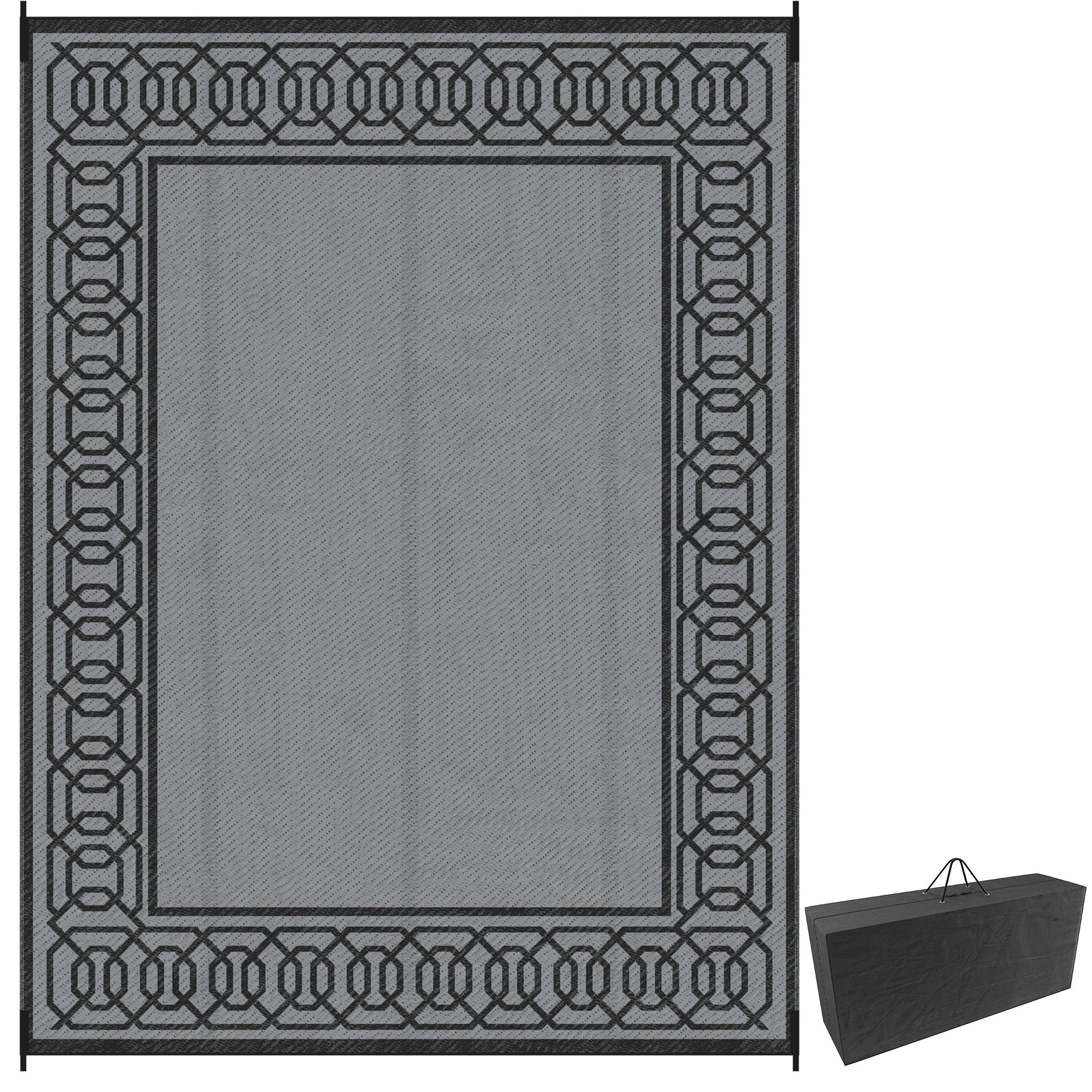 Outsunny Black & Gray Geometric Outdoor Rug, 9' x 12' Waterproof