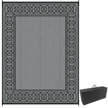 Outsunny Black & Gray Geometric Outdoor Rug, 9' x 12' Waterproof