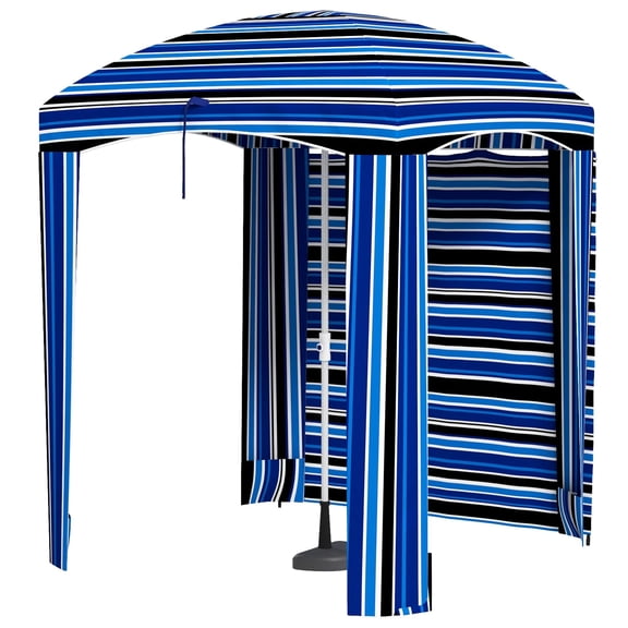 Outsunny Cabana Style Beach Canopy with Ventilated Windows & Striped Azure Ruffles