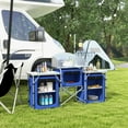thumbnail image 1 of Outsunny Camping Kitchen Table, Portable Folding Camp Kitchen, Aluminum Cook Station with 3 Fabric Cupboards, Windshield, Carrying Bag, Blue, 1 of 10