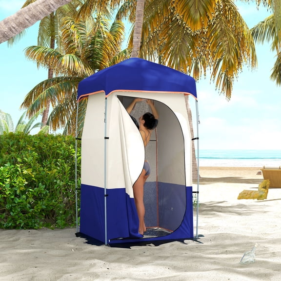 Outsunny Camping Shower Tent with Solar Shower Bag and Carrying Bag, Blue