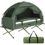 Outdoor 1-person Folding Tent Elevated Camping Cot w/Air Mattress Sleeping Bag